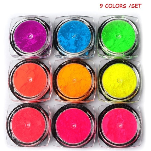 9 Boxes/set Neon Pigment Powder Nail Fluorescence Gradient Glitter Summer Shinny Dust Ombre DIY Nail Art Decoration Manicure