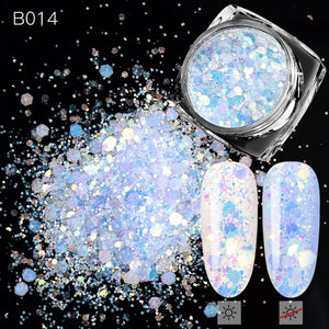 Mtssii 3D Mixed Hexagon 8 Color Nail Dust Sets Holo Glitter Sequins Flakes Manicure Decoration Nail Art Tips