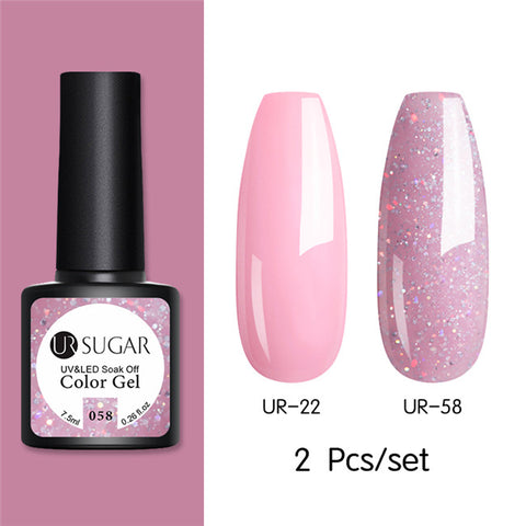 UR SUGAR Glitter UV Gel Nail Polish Set Nude Color Series Led Nail Gel Varnish Semi Permanent Nail Lacquer Sequins Gel 2pcs/set