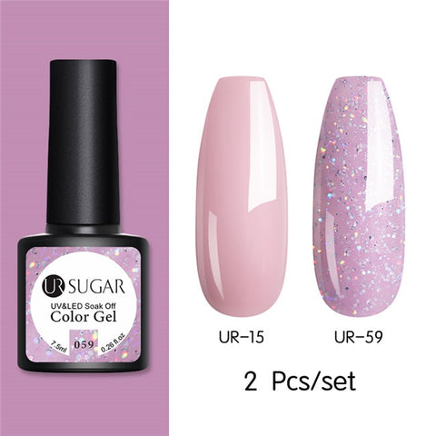 UR SUGAR Glitter UV Gel Nail Polish Set Nude Color Series Led Nail Gel Varnish Semi Permanent Nail Lacquer Sequins Gel 2pcs/set