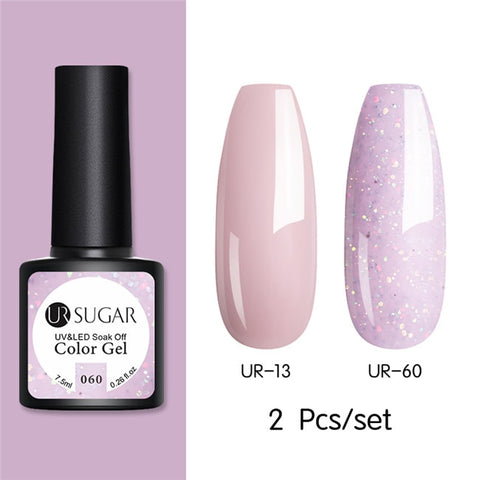 UR SUGAR Glitter UV Gel Nail Polish Set Nude Color Series Led Nail Gel Varnish Semi Permanent Nail Lacquer Sequins Gel 2pcs/set