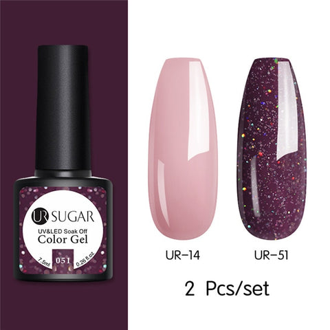 UR SUGAR Glitter UV Gel Nail Polish Set Nude Color Series Led Nail Gel Varnish Semi Permanent Nail Lacquer Sequins Gel 2pcs/set
