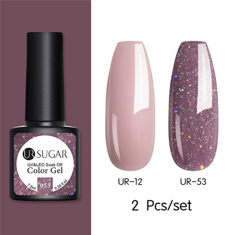 UR SUGAR Glitter UV Gel Nail Polish Set Nude Color Series Led Nail Gel Varnish Semi Permanent Nail Lacquer Sequins Gel 2pcs/set