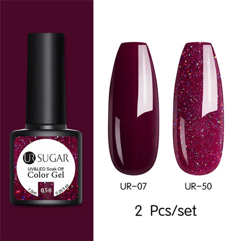 UR SUGAR Glitter UV Gel Nail Polish Set Nude Color Series Led Nail Gel Varnish Semi Permanent Nail Lacquer Sequins Gel 2pcs/set