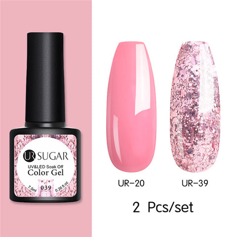 UR SUGAR Glitter UV Gel Nail Polish Set Nude Color Series Led Nail Gel Varnish Semi Permanent Nail Lacquer Sequins Gel 2pcs/set