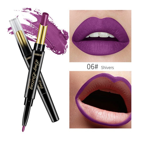 2 In 1 Double-end Lipstick Lip Pencil Waterproof Matte Lip Liner Pen Pigments Nude Lasting Lip Makeup maquillaje TSLM2