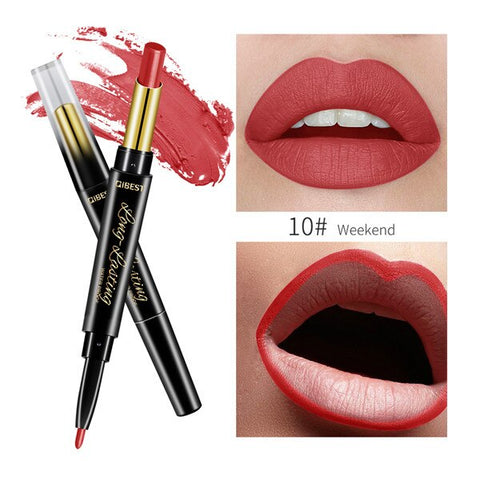 2 In 1 Double-end Lipstick Lip Pencil Waterproof Matte Lip Liner Pen Pigments Nude Lasting Lip Makeup maquillaje TSLM2