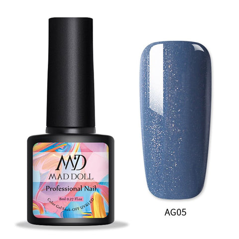 Mad Doll 8ML Nail Glitter UV Gel Polish Holographic Glitter UV Gel Sequins Soak Off UV Gel Varnish Colorful Nail Gel Polish DIY