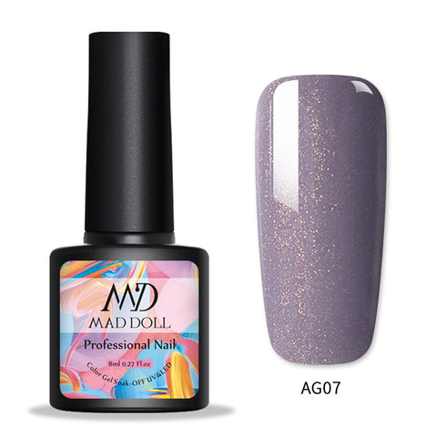 Mad Doll 8ML Nail Glitter UV Gel Polish Holographic Glitter UV Gel Sequins Soak Off UV Gel Varnish Colorful Nail Gel Polish DIY