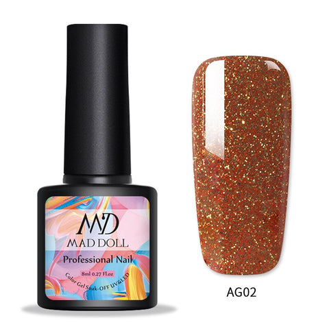 Mad Doll 8ML Nail Glitter UV Gel Polish Holographic Glitter UV Gel Sequins Soak Off UV Gel Varnish Colorful Nail Gel Polish DIY