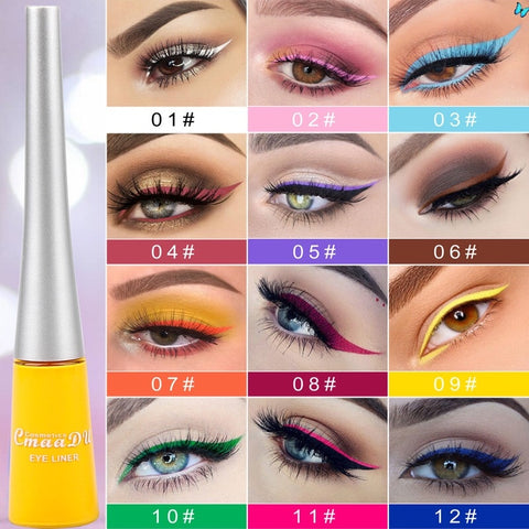 12-color matte Cat Eye Makeup Waterproof Neon Colorful Liquid Eyeliner Pen Make Up Comestics Long-lasting Liner Pencil Makeup