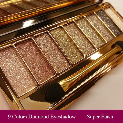 Professionele Oogschaduw Palet Make-Up 9 Kleuren Diamant Heldere Glitter Glanzende Oogschaduw Make Up Palette Waterdicht Met Borstel