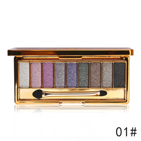 Professionele Oogschaduw Palet Make-Up 9 Kleuren Diamant Heldere Glitter Glanzende Oogschaduw Make Up Palette Waterdicht Met Borstel