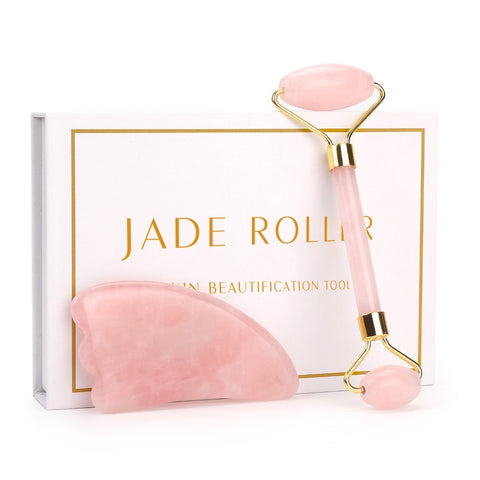 Rose Quartz rodillo de remodelación de cara masajeador herramienta de elevación Natural Jade rodillo masajeador facial piedra piel masaje belleza conjunto caja