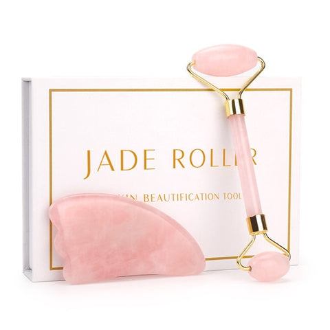 Rose Quartz rodillo de remodelación de cara masajeador herramienta de elevación Natural Jade rodillo masajeador facial piedra piel masaje belleza conjunto caja