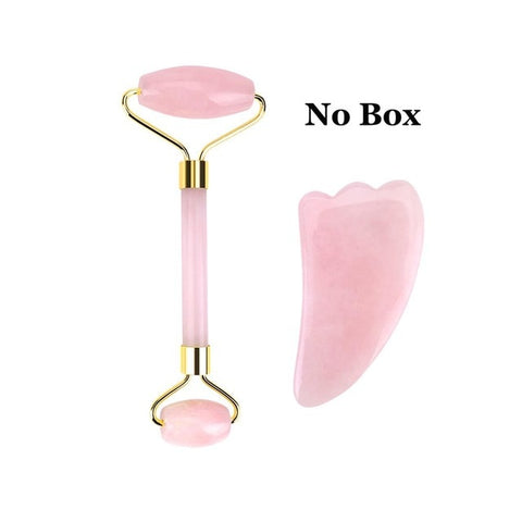 Rose Quartz rodillo de remodelación de cara masajeador herramienta de elevación Natural Jade rodillo masajeador facial piedra piel masaje belleza conjunto caja