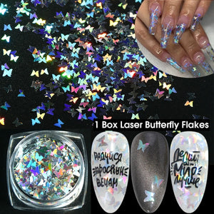 12 Grid/Set Holographic Nail Glitter Sequins Sparkly 3D Thin Butterfly Flakes Polish Decorations for Nail Art Accessories LA1558