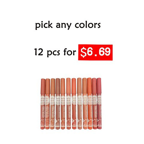 3pcs Lipstick Pencil Waterproof Long Lasting 12 colors Matte Glitter Lip Liner Makeup Cosmetics