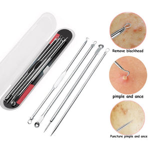 LaMilee 4pcs/set Blackhead Comedone Acne Pimple Blackhead Remover Tool Spoon for Face Skin Care Tool Needles Facial Pore Cleaner