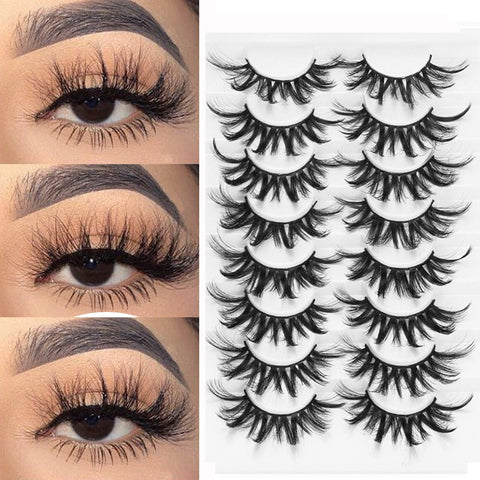 LEKGAVD 8 Pairs 3D Mink False Eyelashes Natural Wispy Fluffy Dramatic Volume Fake Lashes Extension Handmade Cruelty-free Eyelash