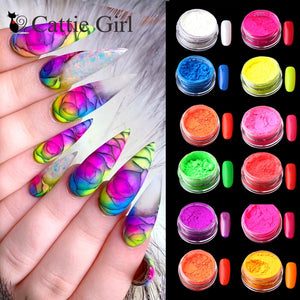 12colors/set Neon Pigment Nail Powder Dust Ombre Nail Glitter Gradient Glitter Iridescent Acrylic Powder Nail Art Decoration