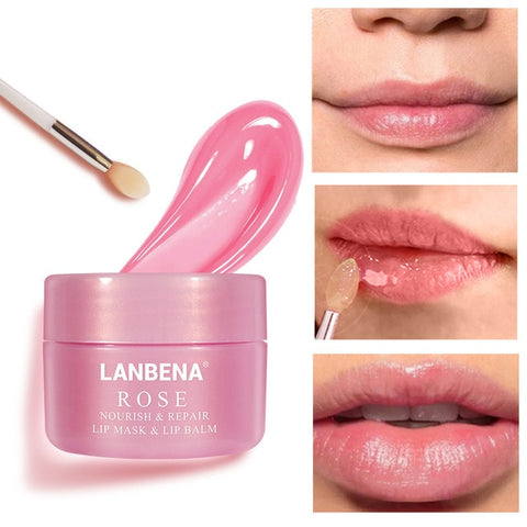 LANBENA Lip Plumper Mask Moisturizing Rose Pink Orange Oil Lighten Lines Brown Sugar Scrub Nourish Night Sleep Maintenance Cream