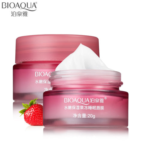 BIOAQUA Brand Strawberry Lip Sleeping Mask Skin Care Exfoliator Lips Balm Moisturizing Nourish Lip Plumper Hydrating Cream 20g