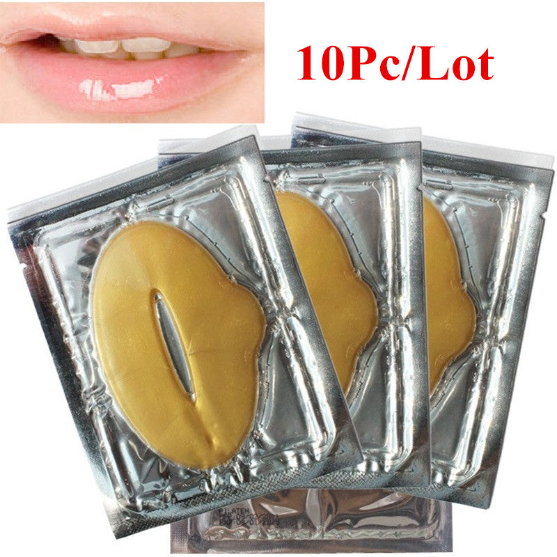 10PCS Plump Lip Gold Powder Crystal Collagen Lip Mask Whitening Moisturizing Essence Lip Care Anti-wrinkle Skin Repair Patch