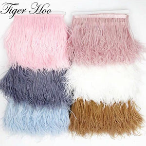 1meter DIY Dyed Ostrich feather ribbon fringe Width 8-11cm Wedding Dress Decoration Trim Clothing Sewing Accessories