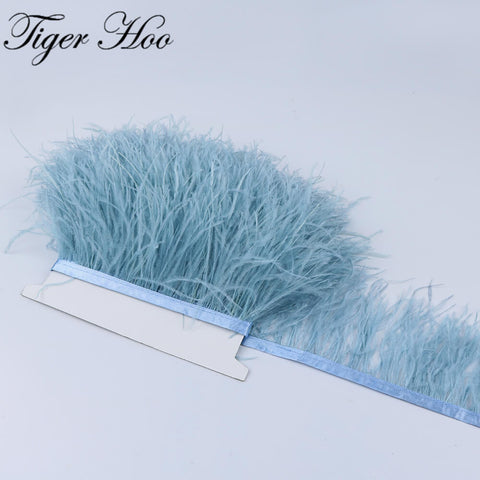 1meter DIY Dyed Ostrich feather ribbon fringe Width 8-11cm Wedding Dress Decoration Trim Clothing Sewing Accessories