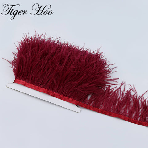 1meter DIY Dyed Ostrich feather ribbon fringe Width 8-11cm Wedding Dress Decoration Trim Clothing Sewing Accessories