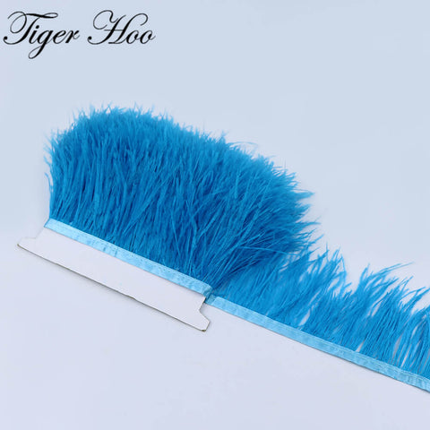 1meter DIY Dyed Ostrich feather ribbon fringe Width 8-11cm Wedding Dress Decoration Trim Clothing Sewing Accessories