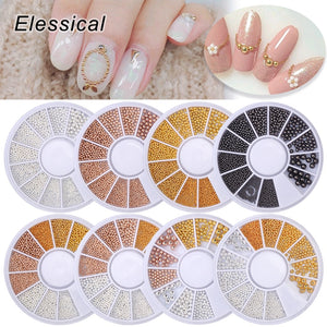 Elessical Nail Art Tiny Steel Caviar Beads Mix Size 3D Design Manicure Jewelry Rose Gold Silver Black DIY Decoration Wheel