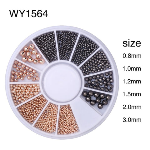 Elessical Nail Art Tiny Steel Caviar Beads Mix Size 3D Design Manicure Jewelry Rose Gold Silver Black DIY Decoration Wheel