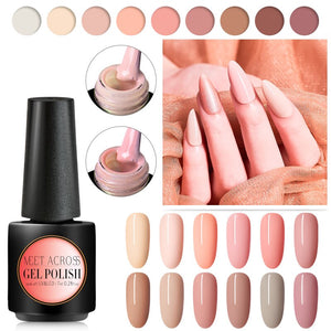 MEET ACROSS Nude Color Gel Nail Polish Semi Permanent UV Nail Gel Primer 7ml Gel Polish Manicure Soak Off Nail Art Gel Varnish