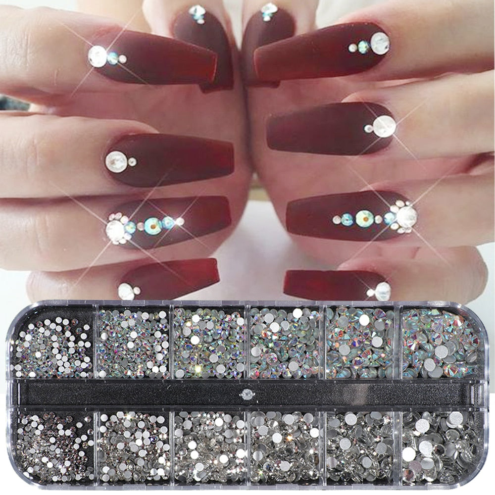 1 Case Crystal Strass Nail Art Rhinestone Decoration Mixed Size Clear AB Non Hotfix Flatback Gem for Nail Manicure Access JI388