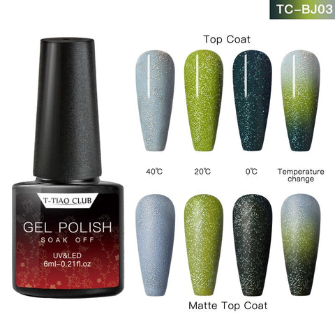 T-TIAO CLUB Rainbow Thermal Nail Gel Polish Temperature Color Changing Holographic Glitter Temperature Soak Off UV Gel Varnish