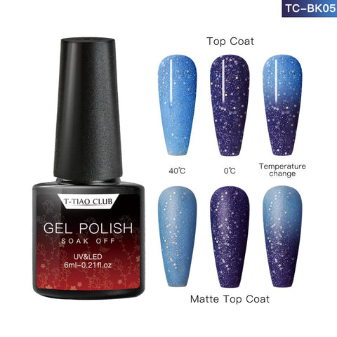 T-TIAO CLUB Rainbow Thermal Nail Gel Polish Temperature Color Changing Holographic Glitter Temperature Soak Off UV Gel Varnish