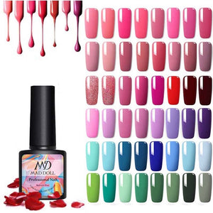 MAD DOLL Pure Colors UV Gel Polish Semi-permanent Soak Off UV Gel Varnish Long-lasting Gel Polish for Nail Art LED Gel Polish