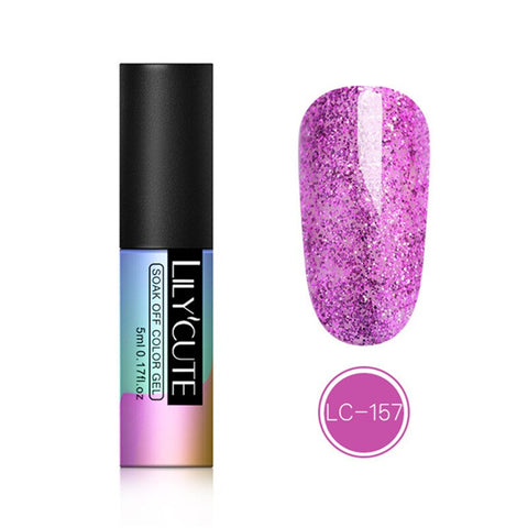 LILYCUTE Gel Nail Polish Pink Series Soak Off Semi Permanent Gel Long Lasting UV Lamp Gel Nail Varnish 5ml Glitter Nail Gel