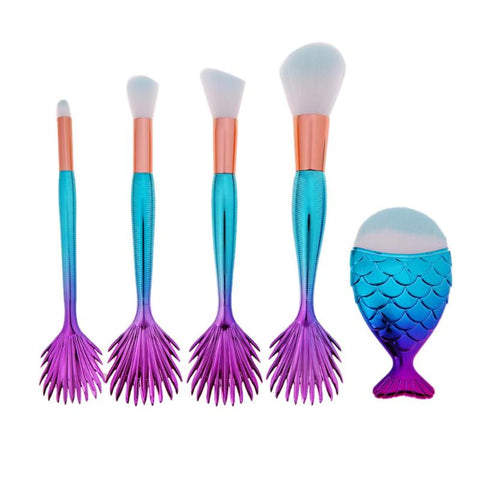 4pcs Mermaid Makeup Brushrs+1pcs Fat Fish Brush Base Face Contour Makeup Eyeshadow Powder Blush Cosmetic Foundation Brush Tools