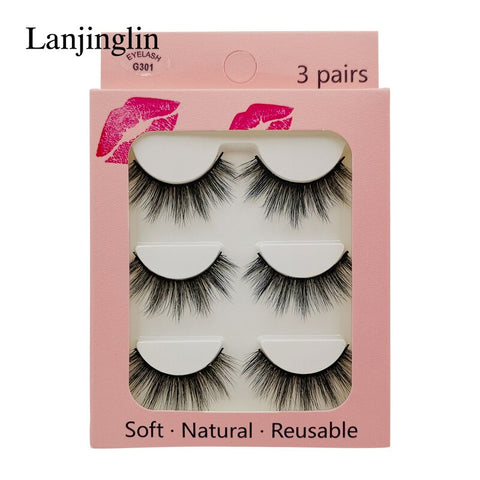 LANJINGLIN 1/3/5 pairs 3D mink hair false eyelashes natural long eye lashes wispy makeup eyelash extension sexy fake lash cilios