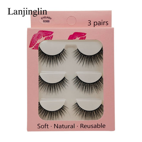 LANJINGLIN 1/3/5 pairs 3D mink hair false eyelashes natural long eye lashes wispy makeup eyelash extension sexy fake lash cilios