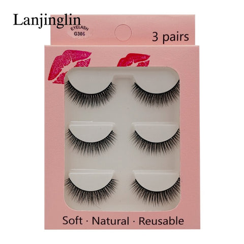 LANJINGLIN 1/3/5 pairs 3D mink hair false eyelashes natural long eye lashes wispy makeup eyelash extension sexy fake lash cilios