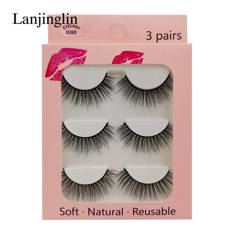 LANJINGLIN 1/3/5 pairs 3D mink hair false eyelashes natural long eye lashes wispy makeup eyelash extension sexy fake lash cilios