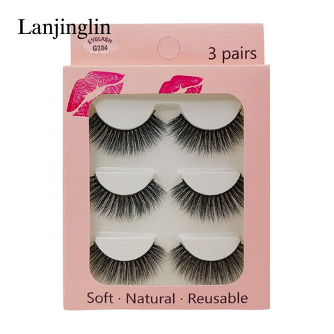 LANJINGLIN 1/3/5 pairs 3D mink hair false eyelashes natural long eye lashes wispy makeup eyelash extension sexy fake lash cilios