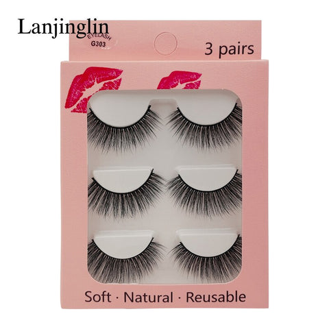 LANJINGLIN 1/3/5 pairs 3D mink hair false eyelashes natural long eye lashes wispy makeup eyelash extension sexy fake lash cilios