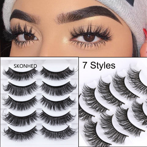 5 Pairs Handmade Eyelashes 3D Soft Mink Hair False Lashes Natural Long Wispy Makeup Fake Eye Lashes Extension Tools Supplies