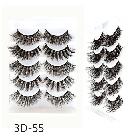 5 Pairs Handmade Eyelashes 3D Soft Mink Hair False Lashes Natural Long Wispy Makeup Fake Eye Lashes Extension Tools Supplies