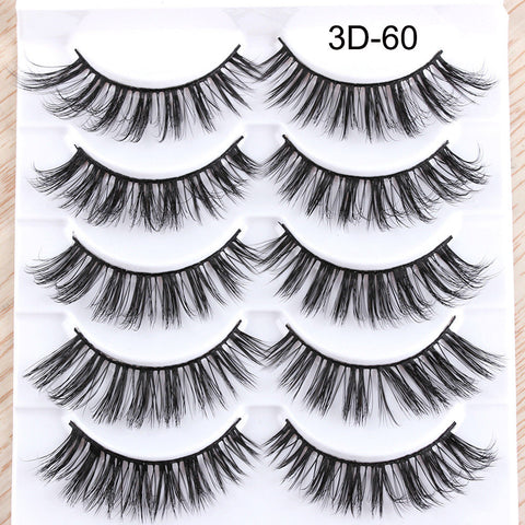 5 Pairs Handmade Eyelashes 3D Soft Mink Hair False Lashes Natural Long Wispy Makeup Fake Eye Lashes Extension Tools Supplies